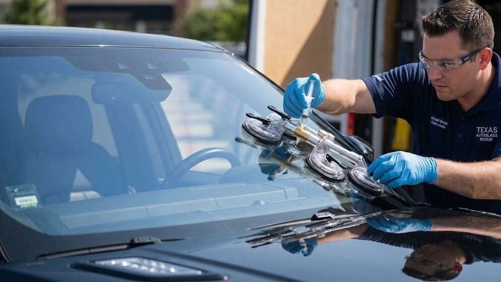 Professional Mobile Windshield Repair Plano TX expert completing a windshield chip repair on-site.